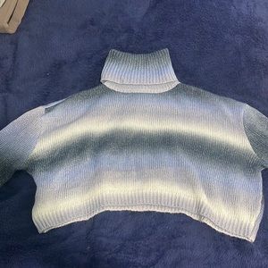 Streetwear Society Blue Ombré Turtleneck Crop Sweater